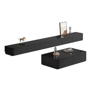 黑色电视柜落地茶几组合玻璃款高26cm客厅家用小户型实木电视柜