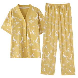 睡衣女夏季女款纯棉短袖长裤2026新款女士夏款淡绿家居服套装夏天