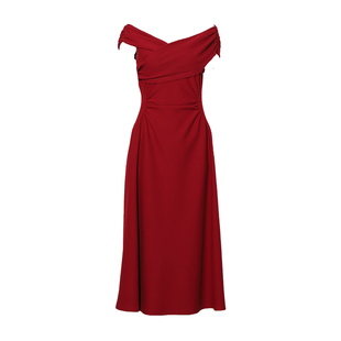 DPLAY红色连衣裙新年收腰长款法式高级订婚礼服长裙女宴会敬酒服