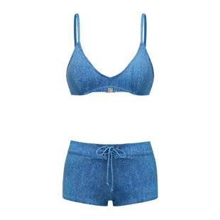 Yukari swim 欧美比基尼泳衣女夏大胸小胸聚拢性感分体泳装牛仔蓝