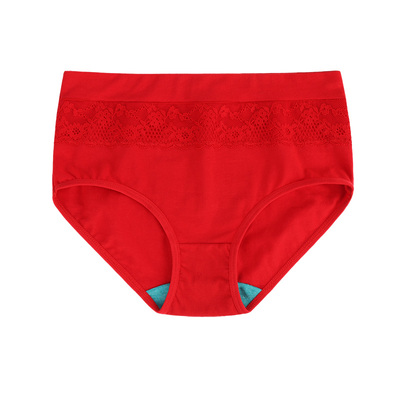 高腰收腹抗菌蕾丝妈咪小平角裤