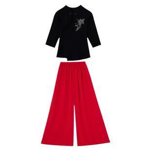 民族风广场舞服装夏季女新款立领修身短袖上衣现代古典舞蹈训练服