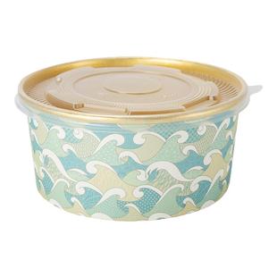 喇叭花一次性纸碗海浪金箔汤碗圆盒外卖餐盒打包碗带盖保温50套