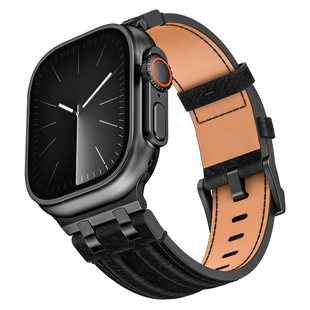 适用苹果手表s11ultra3牛仔帆布皮表带iwatch78910ap款金属扣男款