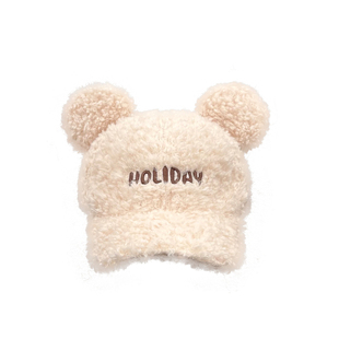 可爱小熊耳朵羊羔绒鸭舌帽女秋冬保暖韩版百搭显脸小加厚毛绒帽子