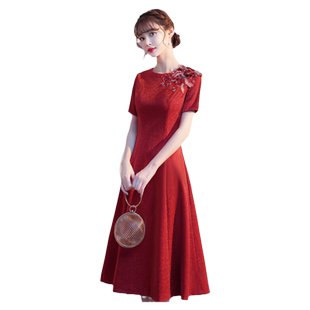 红色妈妈婚宴晚礼服女高级感高贵年轻小个子参加婚礼喜服平时可穿