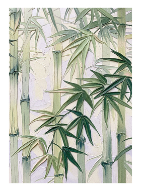 轻奢现代客厅沙发背景墙竹子挂画入户门玄关过道肌理画装饰画壁画