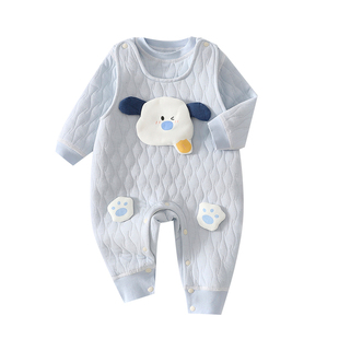 男宝宝秋冬季套装夹棉保暖女童背带裤外出服韩版洋气婴儿衣服冬装