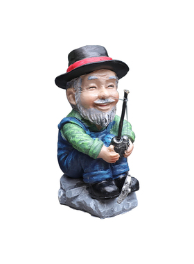 跨境新品带帽钓鱼老爷爷摆件家居客厅鱼缸造景装饰花园盆栽景观