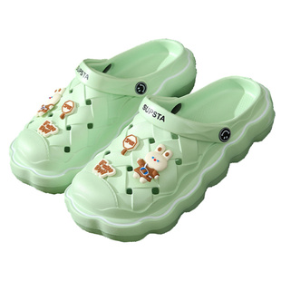 踩屎感洞洞鞋女士夏季家用防滑百搭外穿厚底卡通沙滩拖鞋两穿女款