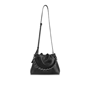 INJOYLIFE链条垃圾袋小号斜挎手提小包包黑色链条包褶皱云朵包