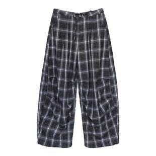 CBXLAB街舞潮牌银河碎钻格纹山本阔腿长裤嘻哈美式复古跳舞运动裤