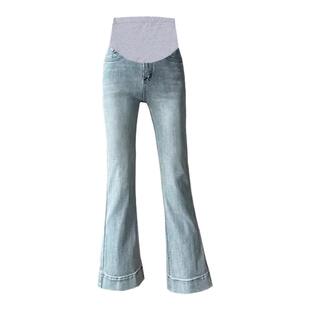 孕妇微喇牛仔裤子九分春夏季薄款外穿春装不勒肚子孕期托腹打底裤