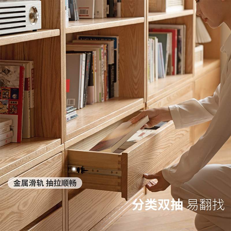 7T工厂直营实木书架满靠墙墙橡电视柜整储物柜落地墙柜子组合书柜