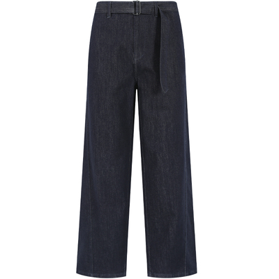 LEZORA靛蓝腰带直筒弯刀牛仔裤