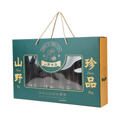 高档山野珍品瓶装开窗手提礼盒