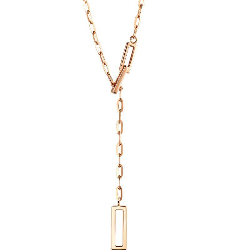 周生生薄荷系列精致方形长环项链18K玫瑰金套链92505N