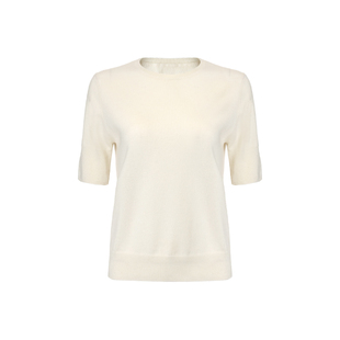 Bettychow 法式五分袖100%山羊绒半袖打底衫时髦百搭基础简约上衣