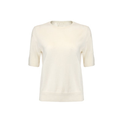 Bettychow 法式五分袖100%山羊绒半袖打底衫时髦百搭基础简约上衣