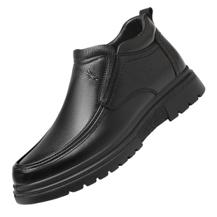 红蜻蜓男鞋冬季鞋子男士休闲高帮皮鞋男棉鞋男款加厚加绒真皮爸爸