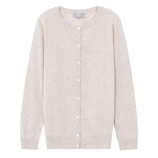 东黎山羊绒 2024春秋季净色简约显瘦圆领针织女士纯绒开衫17A126