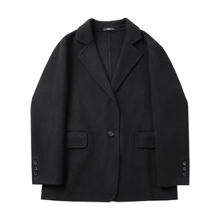 TANG TOWN 自制高克重小山羊绒大衣双面纯羊绒黑色手工外套女