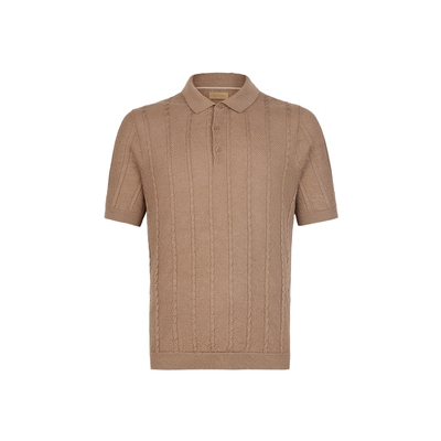 FALCONERI男士简约亚麻条纹翻领POLO短袖T恤UMM0092