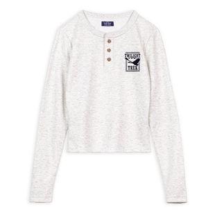 马登2026新款印花亨利衫领修身磨毛基础打底衫复古长袖T恤女士春