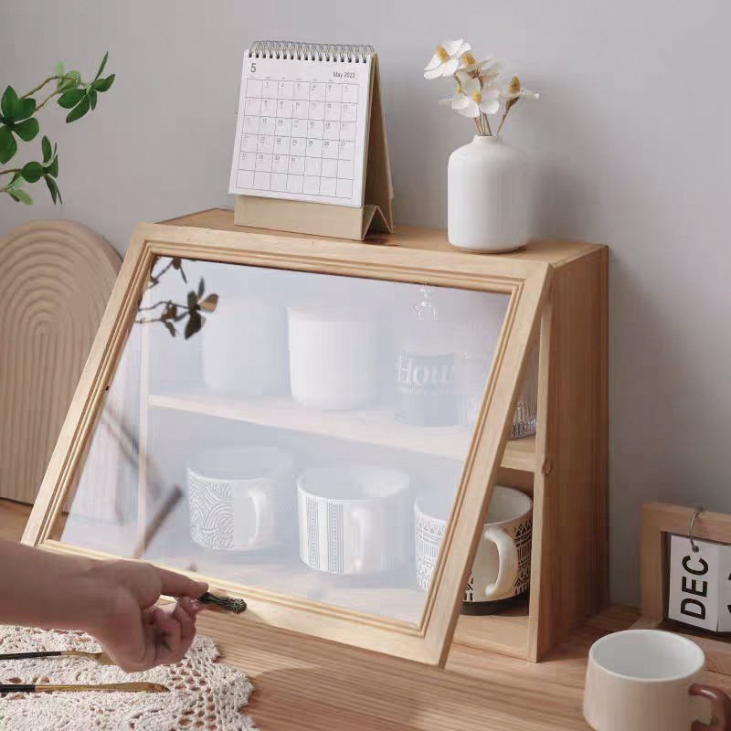 桌面咖啡杯收纳盒马克杯茶具展示柜实木物品化妆品带复古盖水杯
