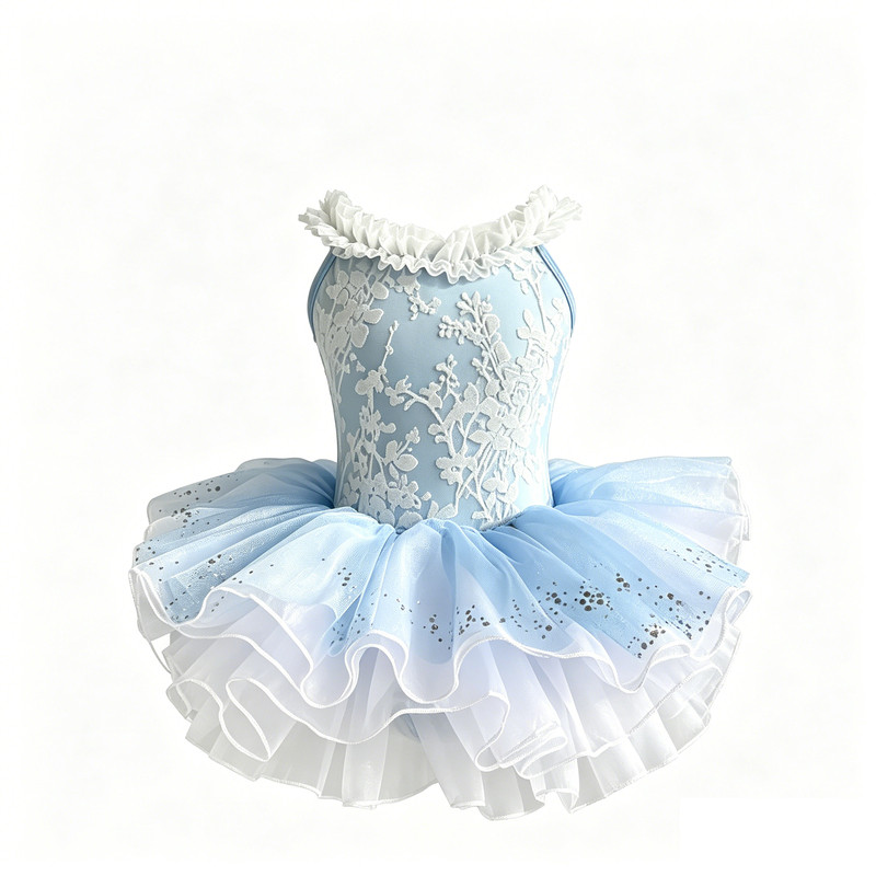 夏季新款女童花边领可爱儿童舞蹈服芭蕾练功服公主裙蓬蓬裙体操服
