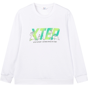 特步儿童童装男童加绒卫衣春秋新款白色套头运动上衣大童正品春装