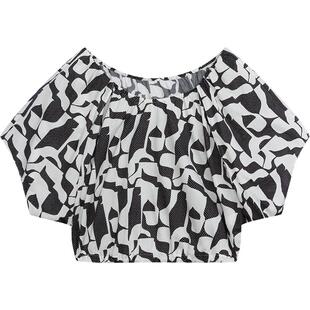 播优雅泡泡袖衬衫女夏季新款商场同款波点几何短款上衣BDR2HD1313