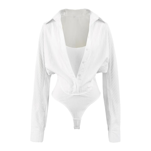 le palais vintage很好穿 时髦慵懒性感风 假两件连体白衬衫