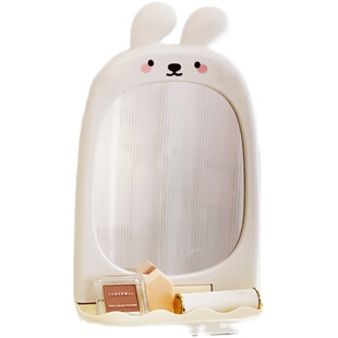 家用可爱化妆镜免打孔壁挂墙上梳妆镜卫生间宿舍置物架小镜子学生