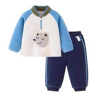 迷你巴拉巴拉男女童抗静电长袖套装摇粒绒柔软保暖两件套2025冬新