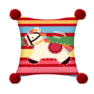 卡通彩虹马毛绒抱枕超软客厅沙发靠枕靠垫方形可拆卸枕套车载腰枕