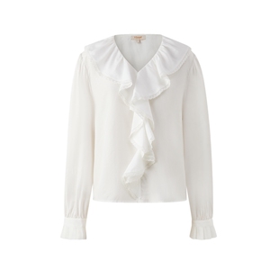 【100%莱赛尔】Eland衣恋衬衫女气质V领荷叶领宽松长袖上衣夏季