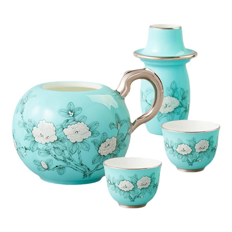 永丰源 夫人瓷手绘蓝4头黄酒具 陶瓷高档温酒壶黄酒杯 轻奢礼品