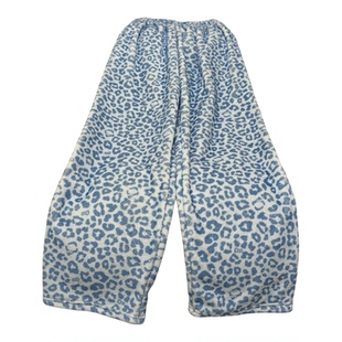 高个子加长版睡裤女秋冬季珊瑚绒宽松阔腿裤豹纹保暖可爱遛弯神裤