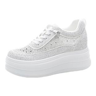 水钻厚底小白鞋女内增高9cm时尚休闲鞋子2026新款夏季配裙子透气