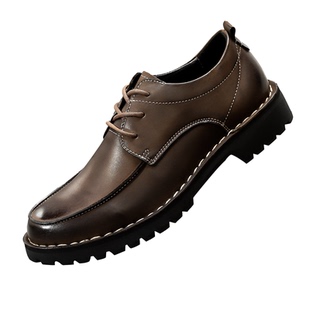 工装鞋男款英伦风复古雅痞休闲皮鞋真皮头层牛皮透气男鞋厚底增高