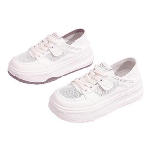 星期六夏季厚底休闲板鞋女款百搭网面透气小白鞋软底面包鞋松糕鞋