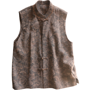 云澍原创 提花绢纺香云纱新中式改良马甲女文艺复古国风盘扣上衣