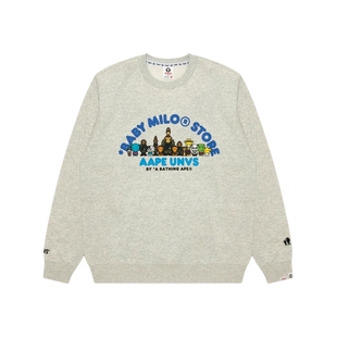 Aape联名BABY MILO STORE男装卡通图案印花圆领加绒卫衣9794XAP