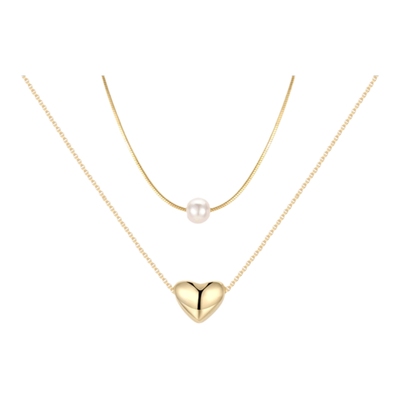 AJIDOU阿吉豆通勤百搭双层叠戴气质锁骨链爱心仿珍珠吊坠穿搭项链