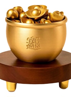 黄铜聚宝盆桶金摆件招财新年装饰