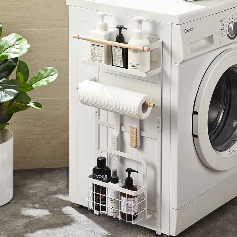 磁吸免打孔洗衣机置物架 家用简约白色侧壁铁艺挂架壁挂式收纳架