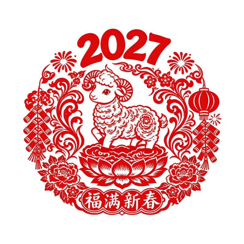 羊年大吉剪纸风窗花2027羊年新年喜庆门窗装饰防水自粘春节贴纸画