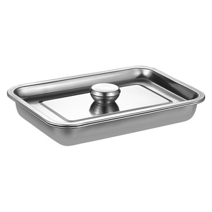 不锈钢带盖有盖盘子托盘方盘烤鱼盘加厚加深长方形蒸饭盘菜盘餐盘