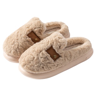 新款家用保暖加绒家居拖鞋厚底毛绒冬天棉拖鞋女外穿高级感防滑冬